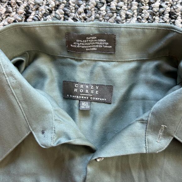 Claiborne Crazy Horse Sateen Men's Dress Shirt 16.5 Office Green Preppy - Picture 7 of 7